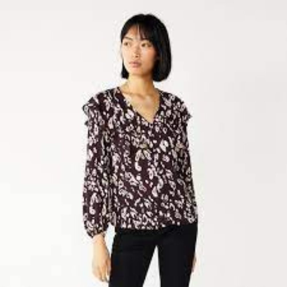 Women's Nine West XS Flounce Trim Blouse